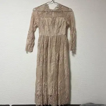 핑크 베이지 레이스 롱 원피스 긴팔