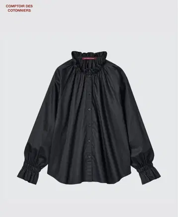 코토니에 COMPTOIR DES COTONNIERS 새틴 코튼 프릴 셔츠
