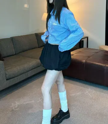 Badblood 한국 스트라이프 크롭 셔츠 긴팔
