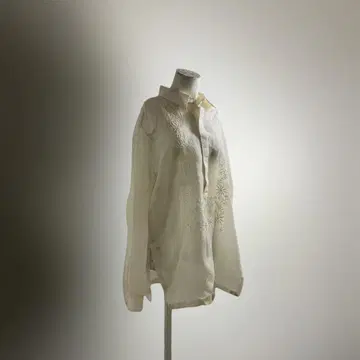 유럽 80s 90s 빈티지 풀오버 실크 시어 셔츠 자수