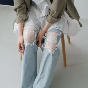 레이스 데님 팬츠 kastane