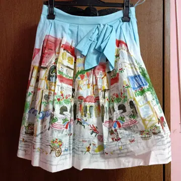 풍경화 프린트 플레어 스커트 새상품