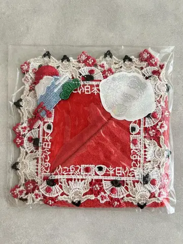 치카자와 레이스 손수건 돗코이 일본 레드 새상품 미사용