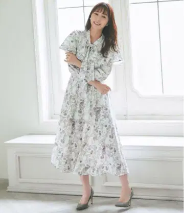 tocco closet 2WAY 리본 케이프 포함 플라워 프린트 원피스