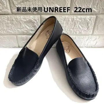 미사용 새상품 UNREEF 안리프 블랙 가죽 로퍼 플랫 슈즈 22cm