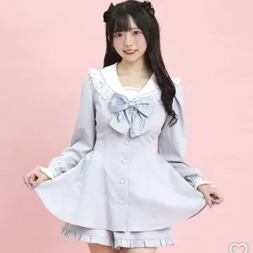 SecretHoney 세일러 카라 셋업 그레이 블루