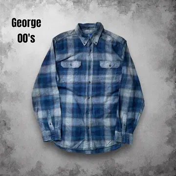 90-00년대 GEORGE 긴팔 플란넬 셔츠 USA 섀도우 체크 옴브레