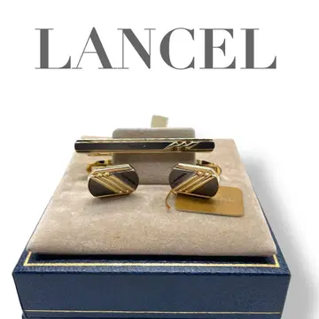 새상품급 LANCEL 란셀 로고 각인 넥타이핀 커프스 세트 골드