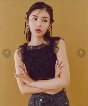 SNIDEL 짧은 기장 프릴 블라우스 스나이델 뷔스티에 레이스 튤 리본