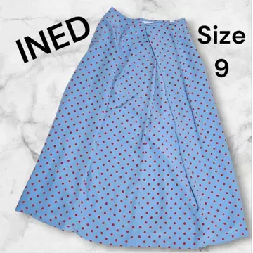 INED 스카이블루 도트 무늬 도트 플레어 스커트