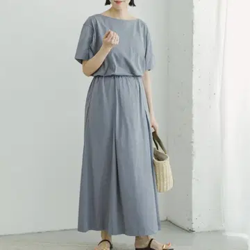 아이템즈 어반 리서치 허리 개더 롱 원피스 반팔 코튼