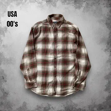 00s USA 긴팔 플란넬 셔츠 옴브레 체크 브라운 JCPenney
