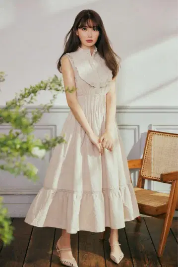 헤르립토 페일리 코튼 레이스 롱 드레스