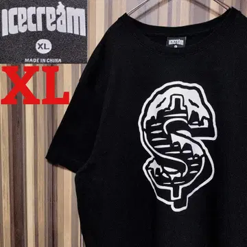 [ ICECREAM ] 아이스크림 프린트 빅 로고 반팔 티셔츠 XL 블랙