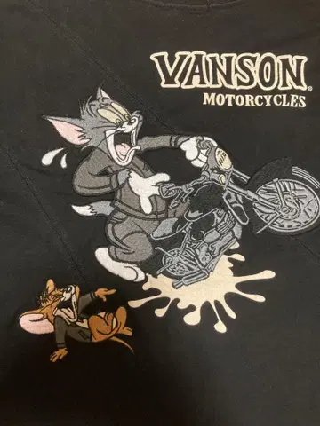VANSON 자수 톰과 제리 티셔츠 블랙 사이즈 XL
