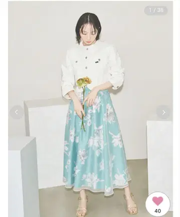 셀포드 플라워 프린트 플레어 스커트 S