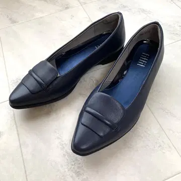 새상품급 핏핏 가죽 펌프스 웨지솔 네이비 23cm