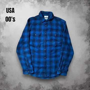00s USA 옴브레 체크 긴팔 플란넬 셔츠 스토어 섀도우 체크
