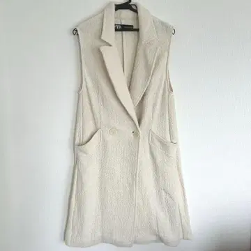 ZARA 아이보리 더블 버튼 베스트 코튼