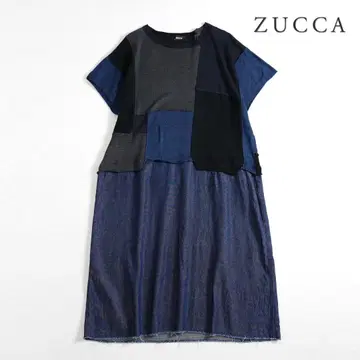 227y*새상품급 주카 ZUCCA 면 린넨 패치워크 니트 원피스