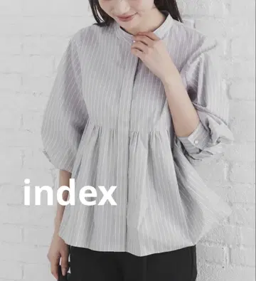 index/인덱스 라메 스트라이프 밴드 카라 플럼 셔츠 월드