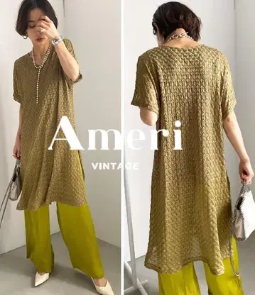 Ameri 아메리빈티지 샤인 레이스 썸머 롱 니트탑