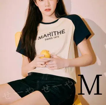 Marithe 로고 티셔츠 M 사이즈 베이지/네이비