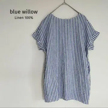 blue willow 린넨 100% 튜닉 원피스 스트라이프 넉넉한 핏