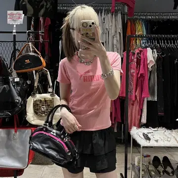PUMA 푸마 피치T 핑크 심플 로고 헤이세이 y2k 티셔츠