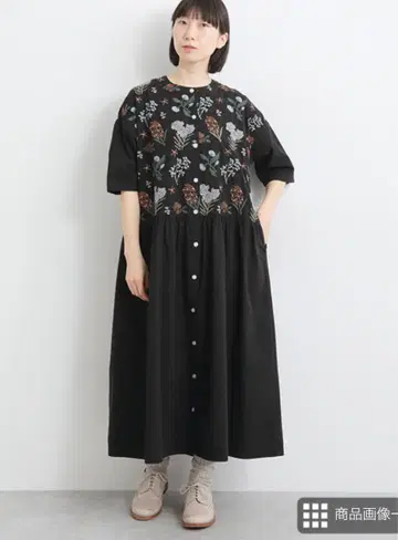 자수 꽃무늬 원피스 블랙 emago 이마고 나츄란