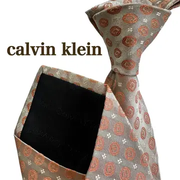 Calvin Klein 캘빈클라인 그레이 오렌지 도트 무늬 넥타이