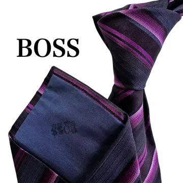 BOSS 휴고보스 스트라이프 패턴 레지멘탈 넥타이 보라색 네이비 빈티지