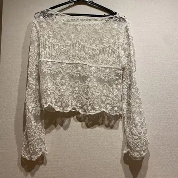 웨딩 볼레로 화이트 레이스 펄 버튼 긴팔
