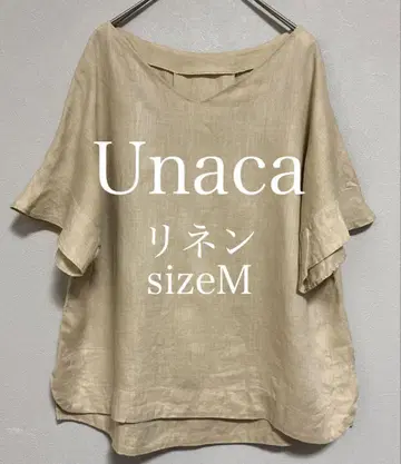 Unaca 린넨 베이지 V넥 블라우스 반팔 38