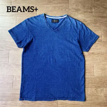 BEAMS+ 인디고 V넥 티셔츠 싱글 스티치