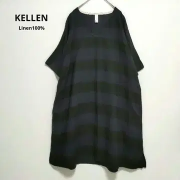 KELEN 케렌 V넥 원피스 린넨 100% 보더 넉넉한핏