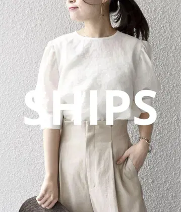 SHIPS 볼륨 슬리브 블라우스 F 린넨 반팔 셔츠 화이트
