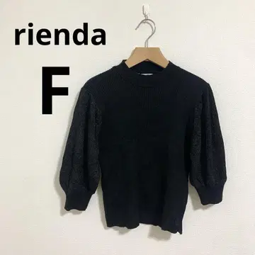 rienda 리엔다 볼륨 소매 썸머 니트 라메 7부 소매 블랙 F