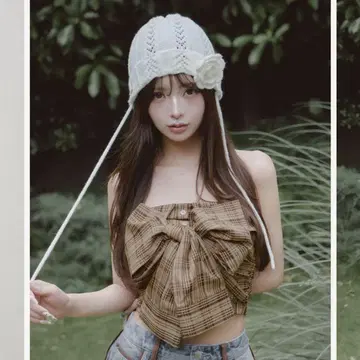 Darich 타탄 체크 리본 베어 탑 BEG