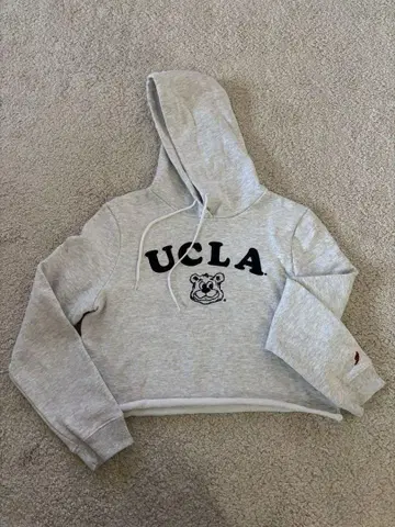 UCLA 그레이 후드 부착 숏 후드티