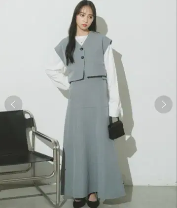 vannie u 플랫 리본 크롭 베스트/플레어 스커트 셋업