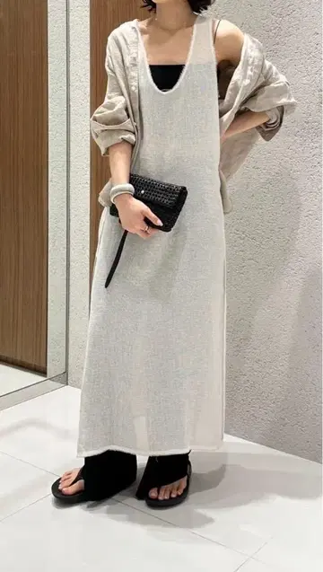 LINEN MESH 탱크 드레스 화이트