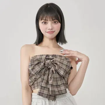 darich 타탄 체크 리본 베어 탑 NVY 네이비
