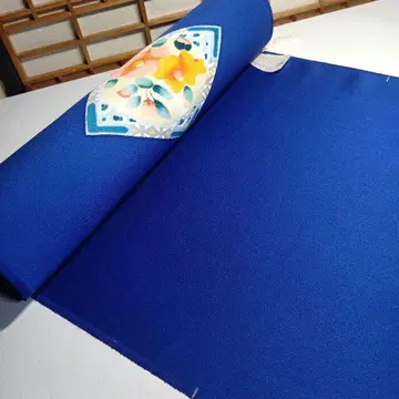 호몬기/쓰케사게용 옷감 파란색 꽃무늬 자수