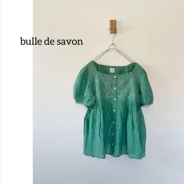 bulle de savon 뷔르데사봉 자수 블라우스 그린 실크 혼방