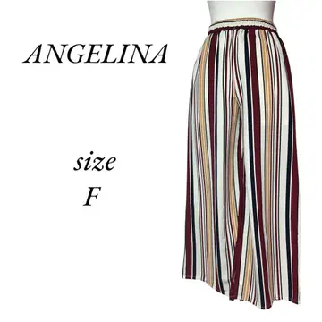ANGELINA 스트라이프 와이드 팬츠 보르도 프리 사이즈 F