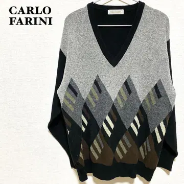 CARLO FARINI 카를로 파리니 니트 스웨터 V넥 기하학 패턴
