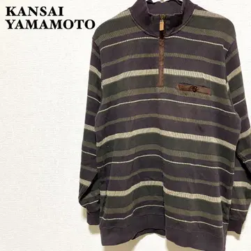 KANSAI YAMAMOTO 스트라이프 패턴 하프 지퍼 긴팔 상의 빈티지