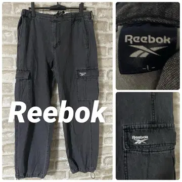 Reebok 남성용 L 카고 데님 팬츠 와이드 카고 팬츠 블랙 데님