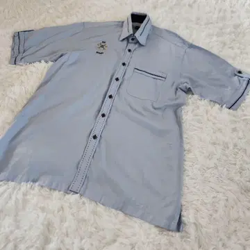 빅 사이즈 빈티지 셔츠 자수 90s 블루 스카이블루 남성용 반팔
